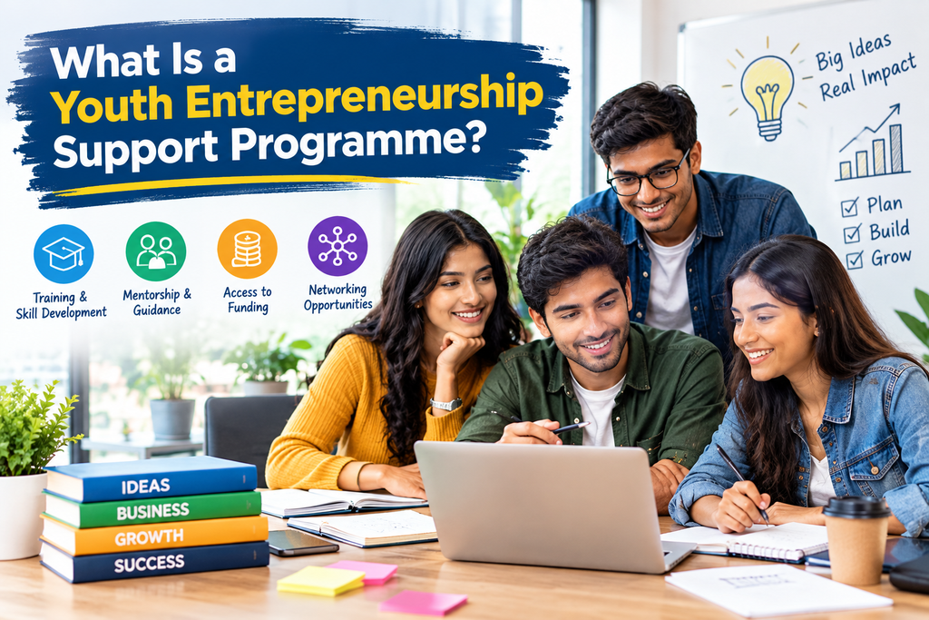 Youth Entrepreneurship Support Programme providing training, mentorship, funding, and networking opportunities for young entrepreneurs
